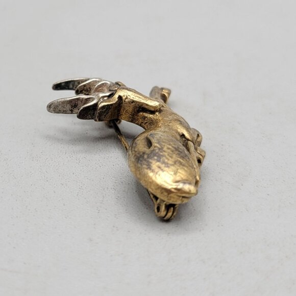 Vintage MMA Gold Brass Reclining Deer Stag Brooch Pin - Picture 2 of 5